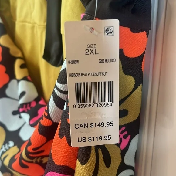 Rip Curl Hibiscus Heat  Long Sleeve Surfsuit Black Pink Orange Floral Size 2XL - Picture 11 of 12